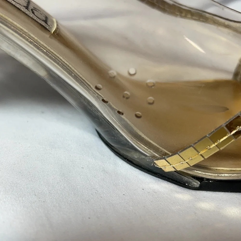 Amanda Acrylic Heels with Gold Accents - EUC